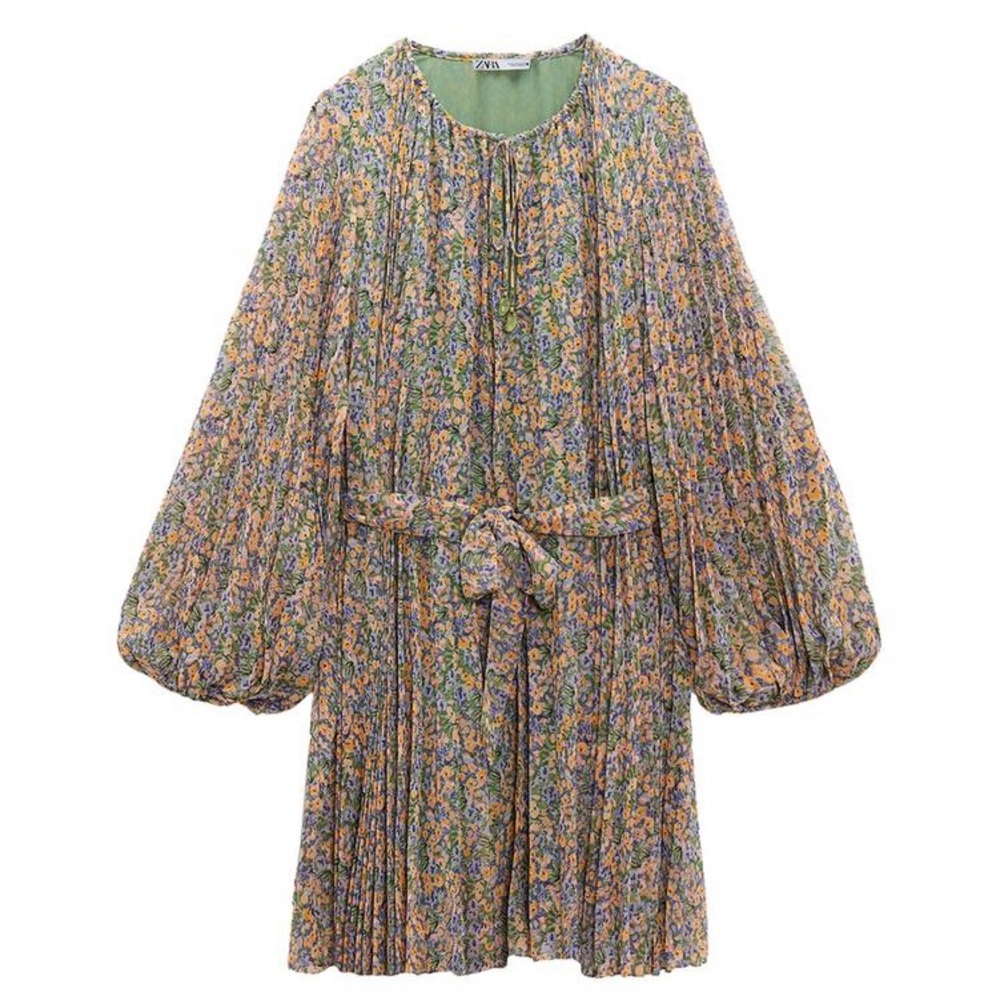 Zara- Printed Pleated mini dress